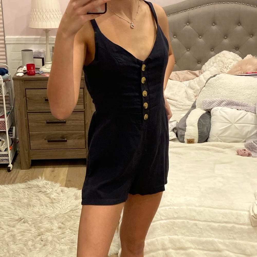 navy button down romper